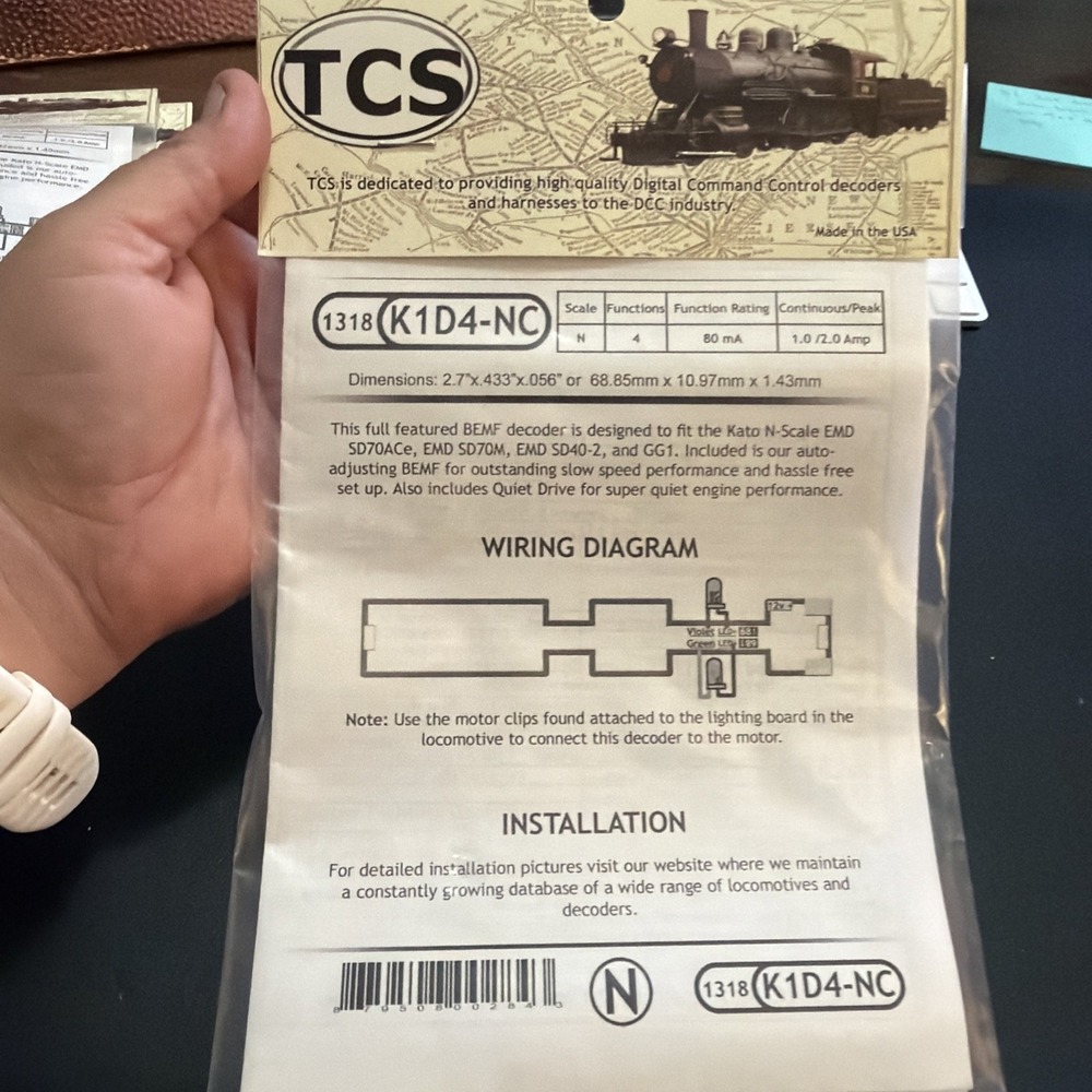 TCS 1318 K1D4-NC | Kato Athearn N Scale Decoder | New | Train Control Systems!